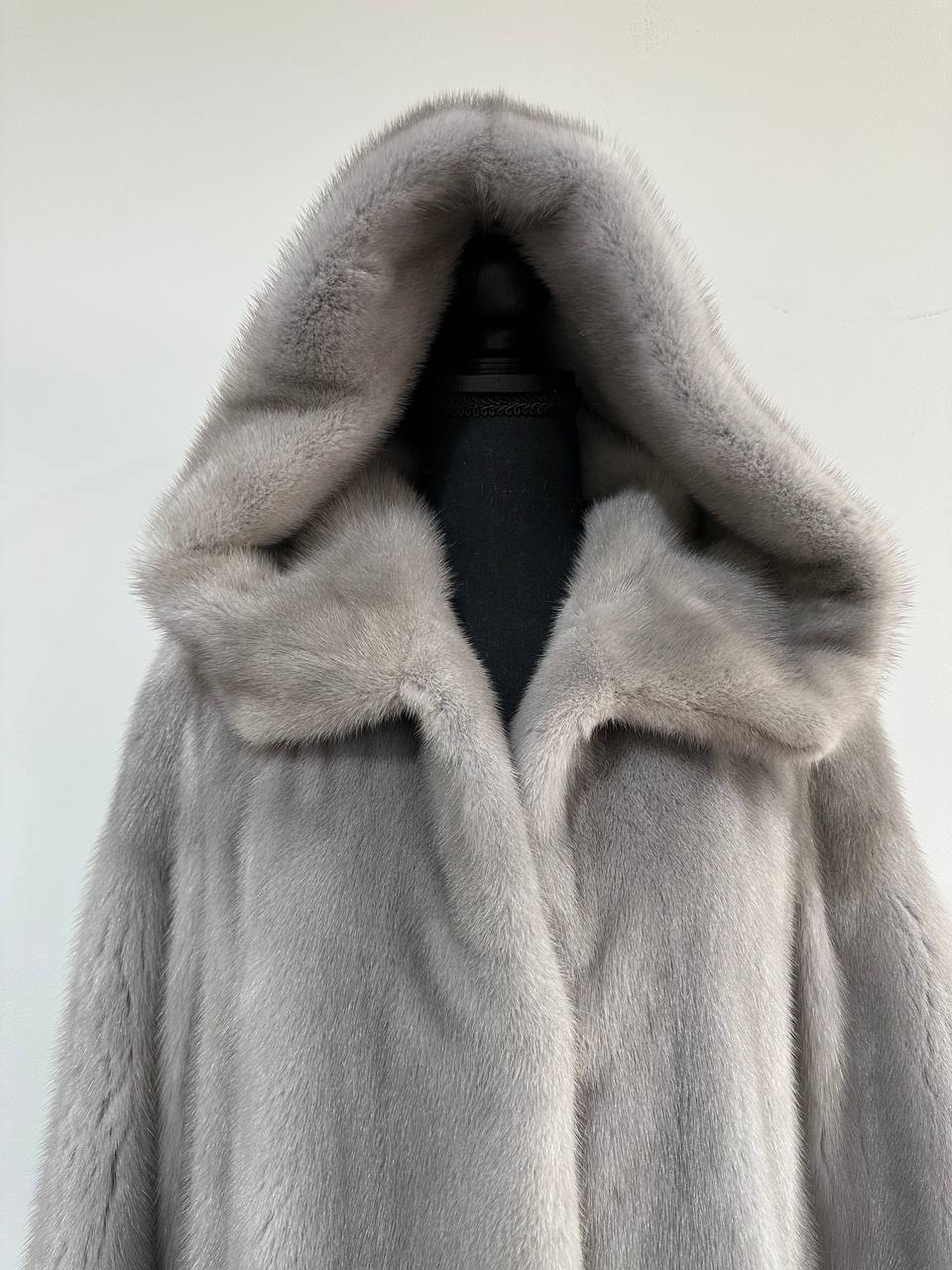 New mink BOMBER coat JACKET size L LARGE REAL GRAY FULL SKIN mink 1201117 with HOOD