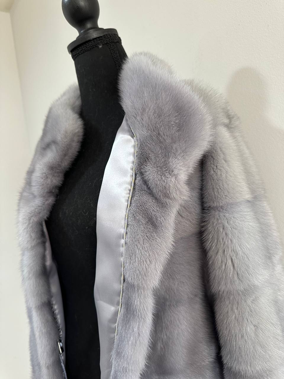 GENUINE MINK NEW REAL FUR coat Jacket  GREY color SUPER size S women 1201102