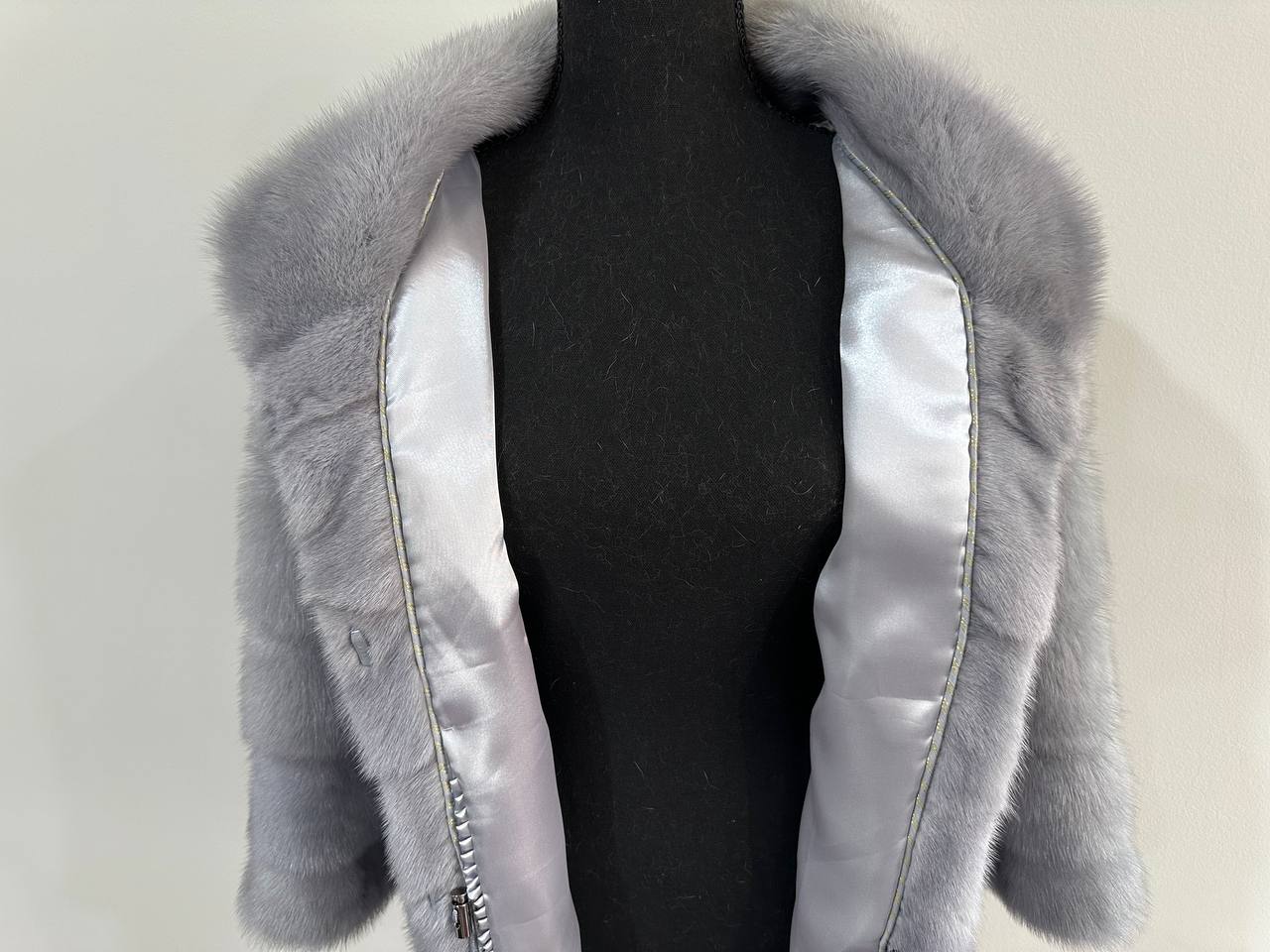 GENUINE MINK NEW REAL FUR coat Jacket  GREY color SUPER size S women 1201102