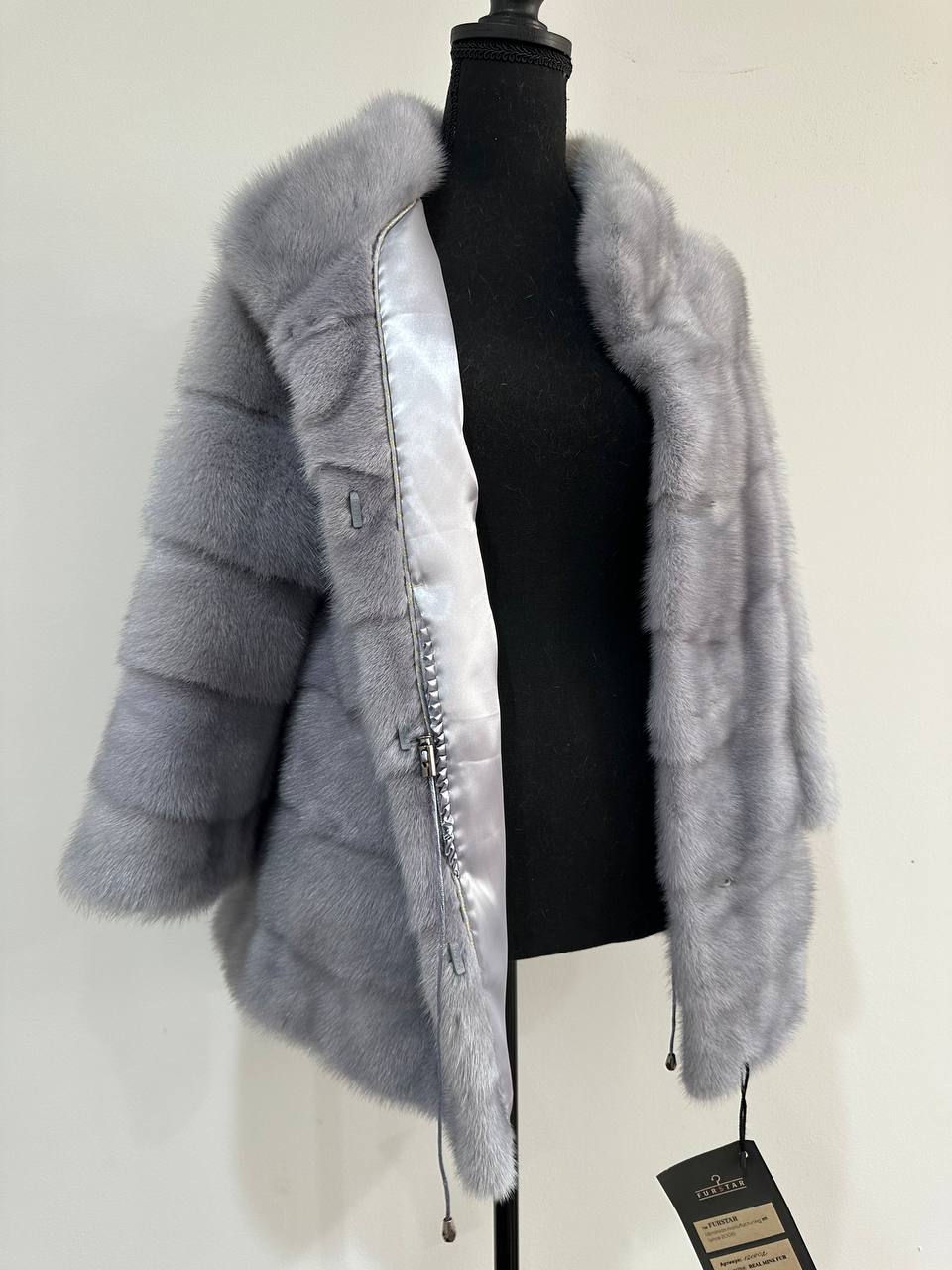 GENUINE MINK NEW REAL FUR coat Jacket  GREY color SUPER size S women 1201102