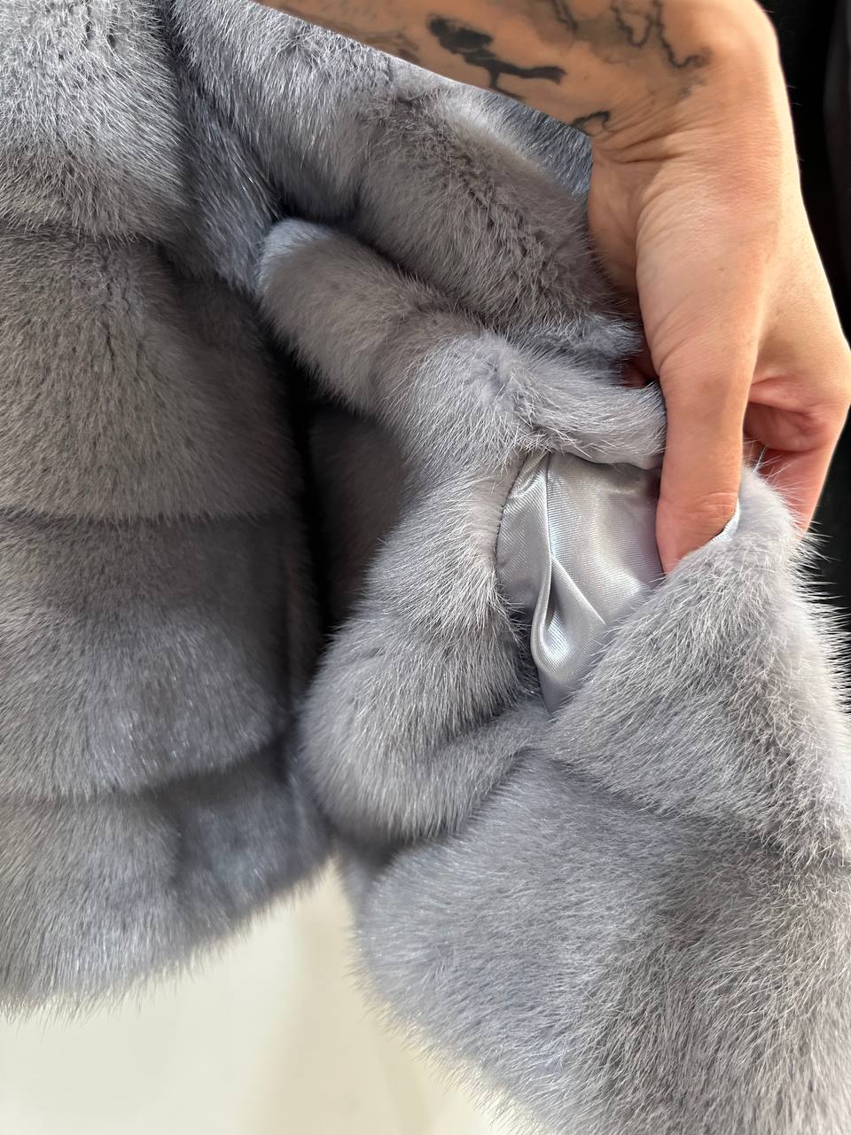 GENUINE MINK NEW REAL FUR coat Jacket  GREY color SUPER size S women 1201102