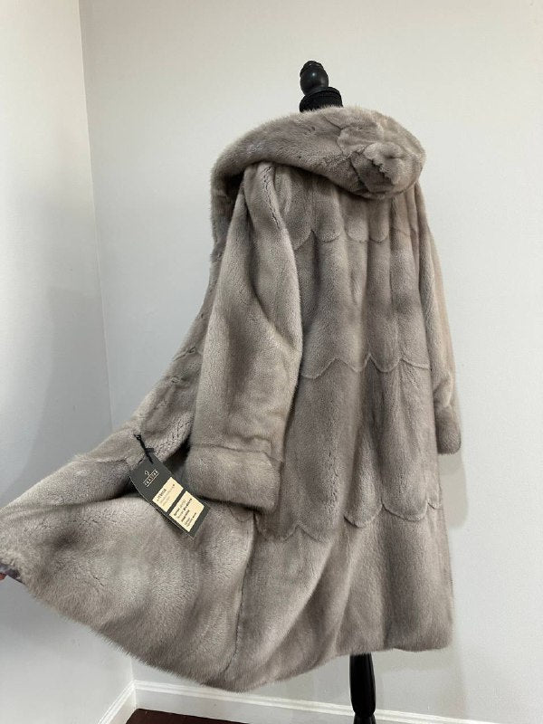 New Real Luxury Natural Mink Fur Coat with Hood Bell Silhouette Moon size M 1201131