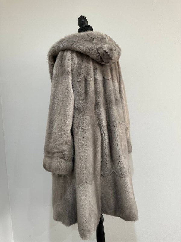 New Real Luxury Natural Mink Fur Coat with Hood Bell Silhouette Moon size M 1201131