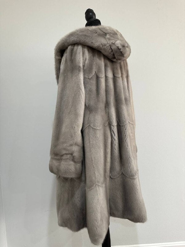 New Real Luxury Natural Mink Fur Coat with Hood Bell Silhouette Moon size M 1201131
