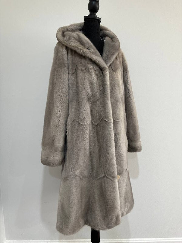 New Real Luxury Natural Mink Fur Coat with Hood Bell Silhouette Moon size M 1201131