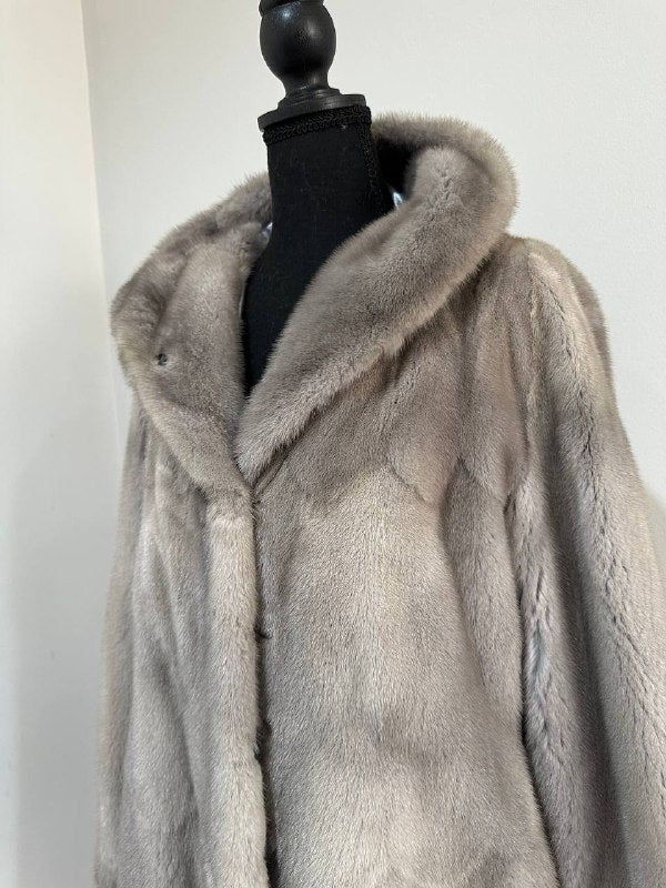 New Real Luxury Natural Mink Fur Coat with Hood Bell Silhouette Moon size M 1201131