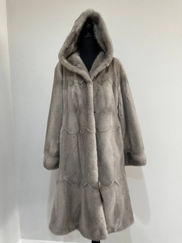 New Real Luxury Natural Mink Fur Coat with Hood Bell Silhouette Moon size M 1201131