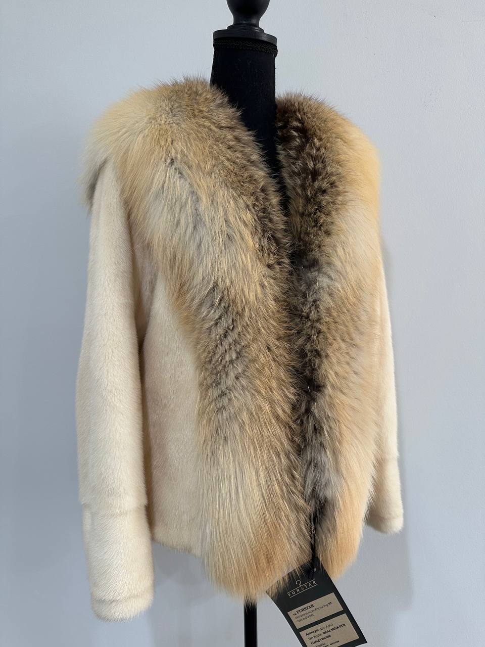 Luxury Womens Real 100% Mink FUR CREAM FOX genuine coat 1201110 size S NEW JACKET