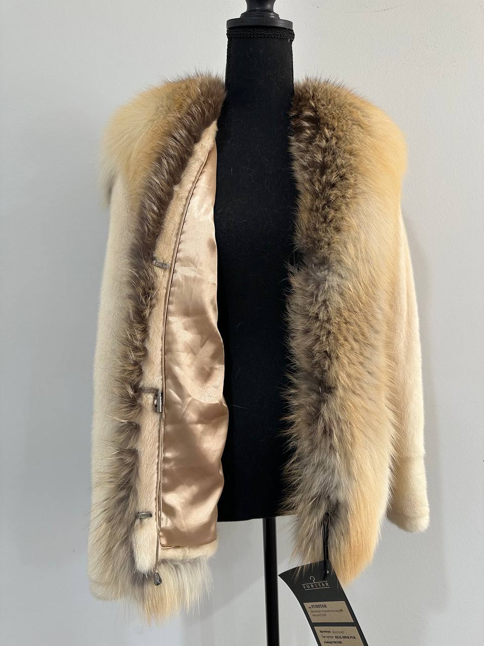 Luxury Womens Real 100% Mink FUR CREAM FOX genuine coat 1201110 size S NEW JACKET