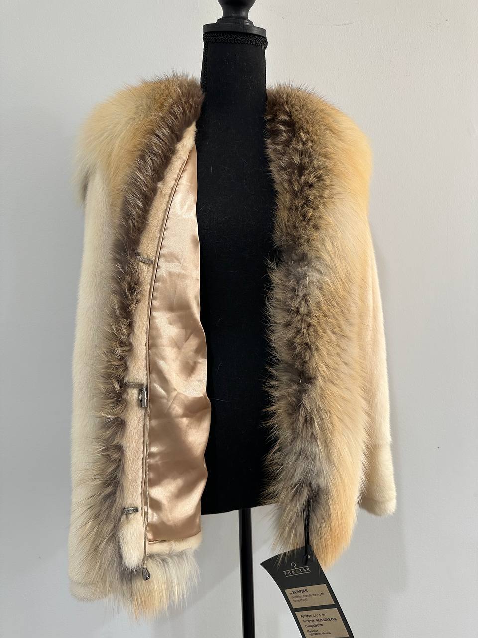 Luxury Womens Real 100% Mink FUR CREAM FOX genuine coat 1201110 size S NEW JACKET