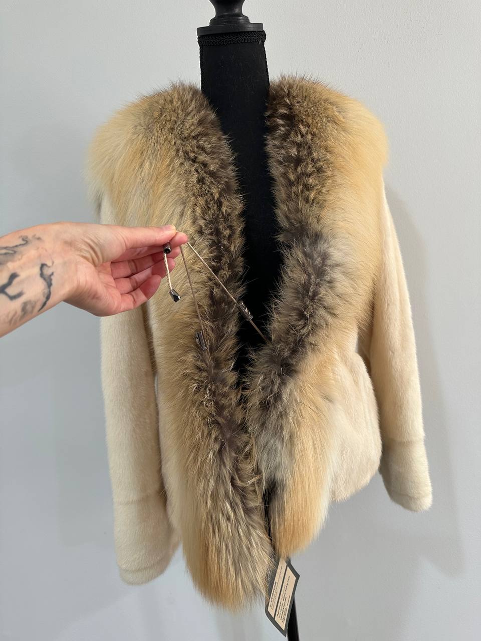 Luxury Womens Real 100% Mink FUR CREAM FOX genuine coat 1201110 size S NEW JACKET