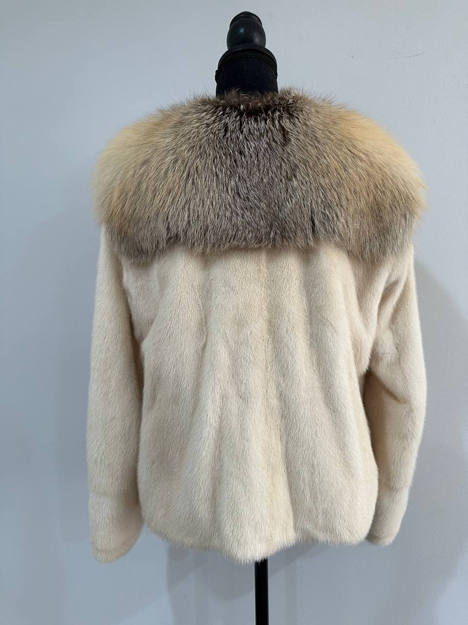 Luxury Womens Real 100% Mink FUR CREAM FOX genuine coat 1201110 size S NEW JACKET