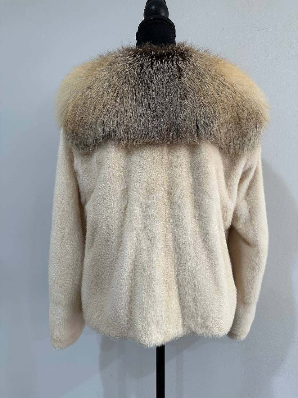 Luxury Womens Real 100% Mink FUR CREAM FOX genuine coat 1201110 size S NEW JACKET