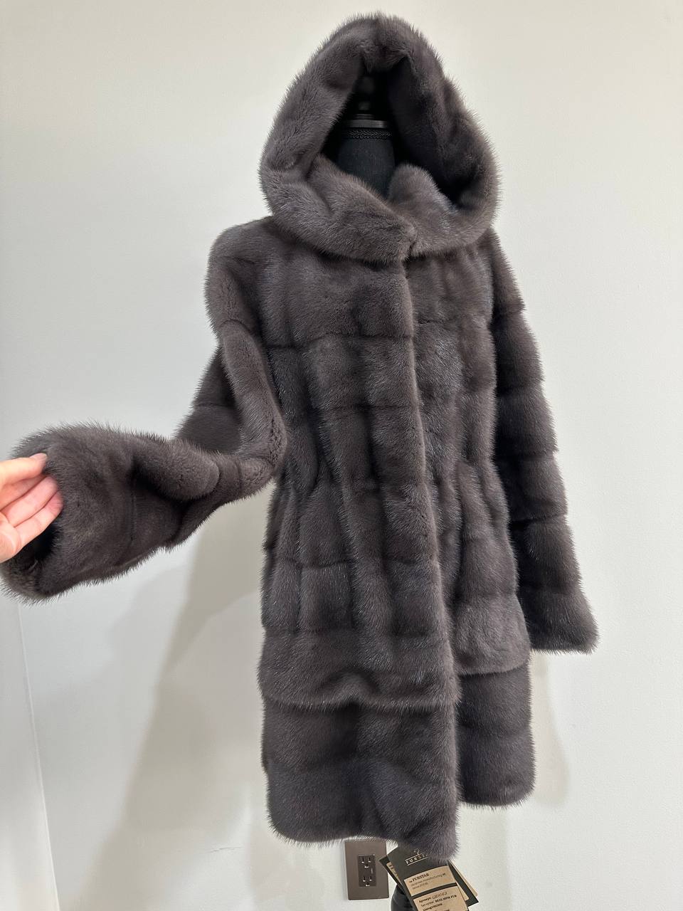 New MINK GENUIINE FUR coat size S GREY mink solid plates 1201054 HORIZONTAL