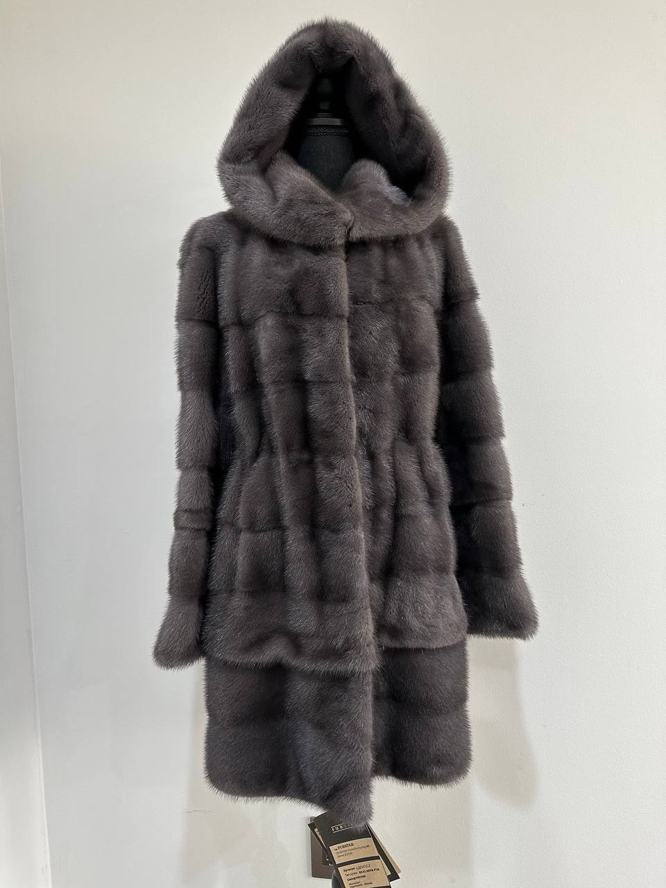 New MINK GENUIINE FUR coat size S GREY mink solid plates 1201054 HORIZONTAL