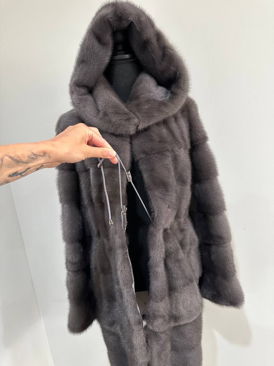 New MINK GENUIINE FUR coat size S GREY mink solid plates 1201054 HORIZONTAL