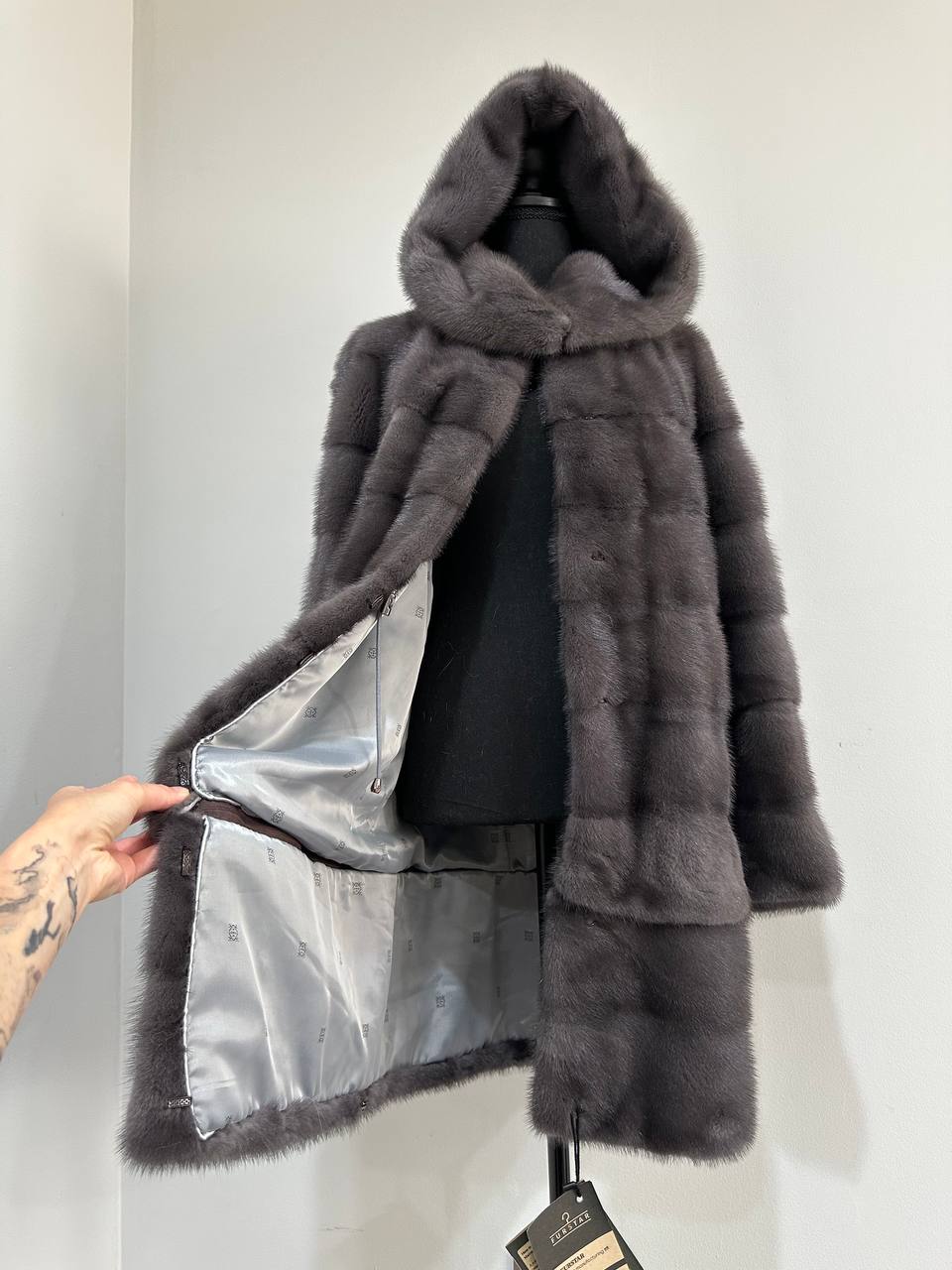 New MINK GENUIINE FUR coat size S GREY mink solid plates 1201054 HORIZONTAL