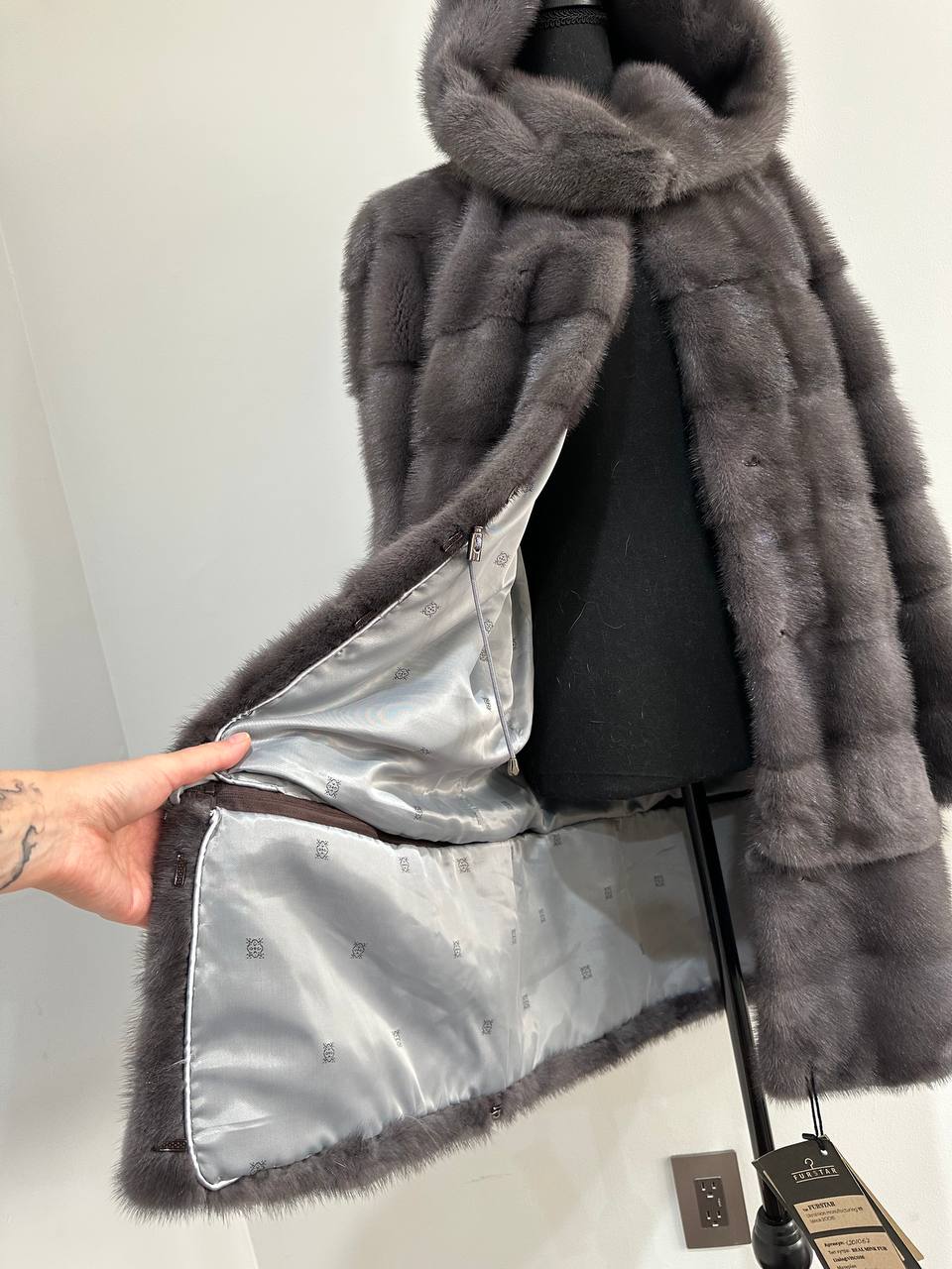 New MINK GENUIINE FUR coat size S GREY mink solid plates 1201054 HORIZONTAL