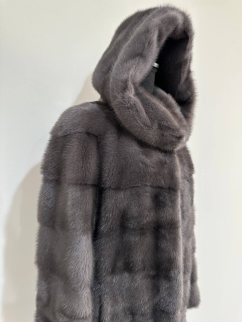 New MINK GENUIINE FUR coat size S GREY mink solid plates 1201054 HORIZONTAL