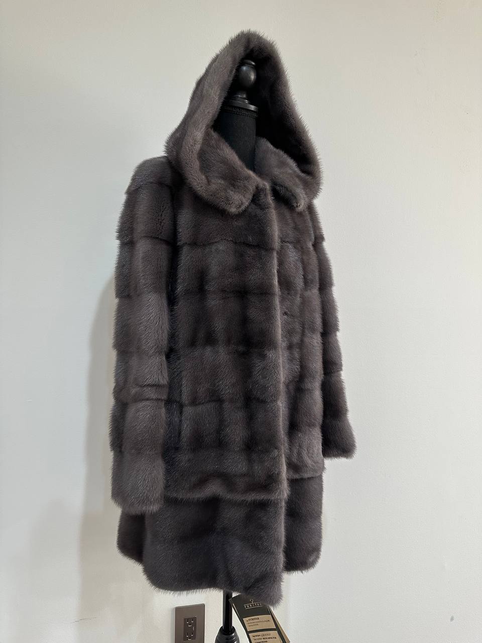 New MINK GENUIINE FUR coat size S GREY mink solid plates 1201054 HORIZONTAL