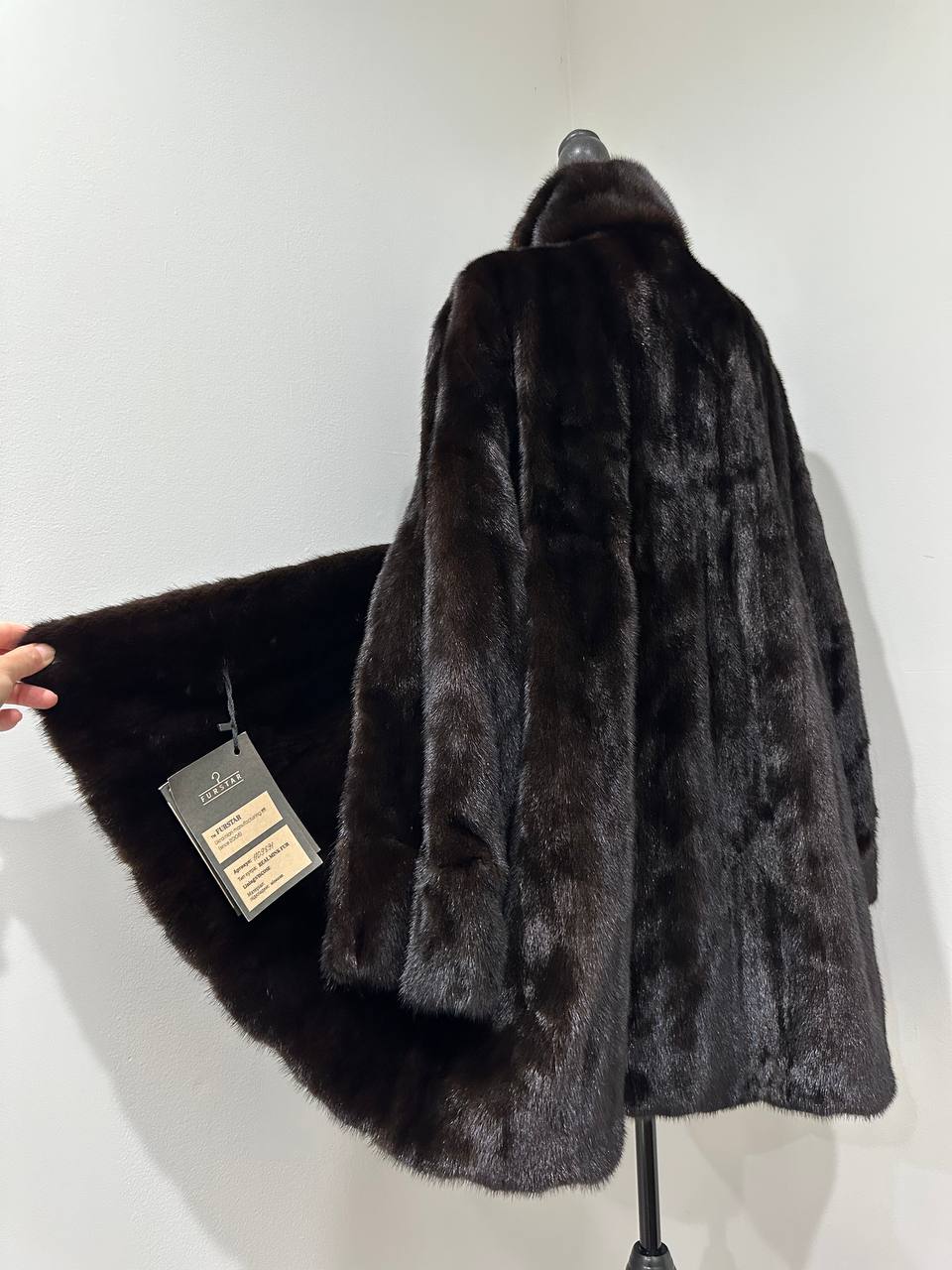 women real mink fur coat with belt dark brown color size L NEW!!! 1109927