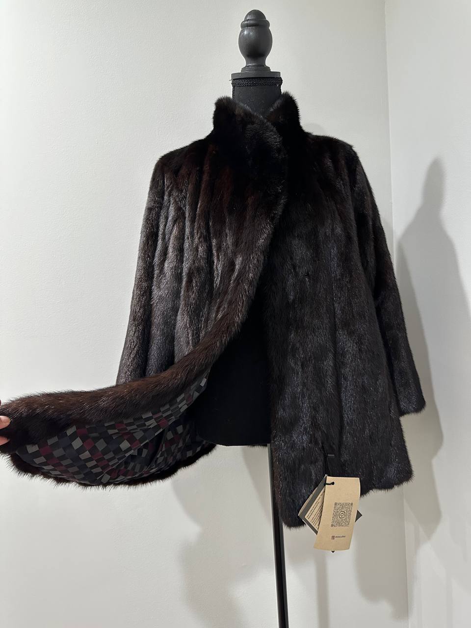 Luxury Womens Real Mink Fur jacket coat 1109778 BLACK genuine fur size L NEW