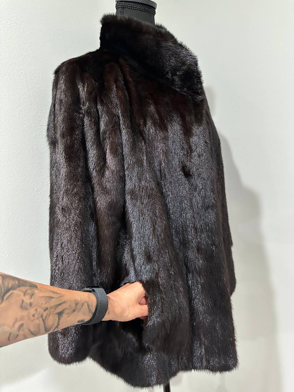 Luxury Womens Real Mink Fur jacket coat 1109778 BLACK genuine fur size L NEW