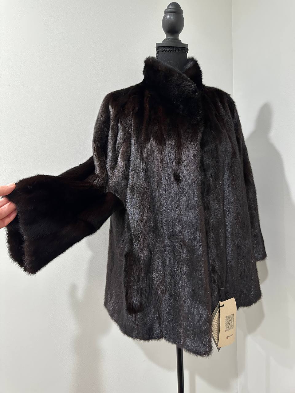 Luxury Womens Real Mink Fur jacket coat 1109778 BLACK genuine fur size L NEW