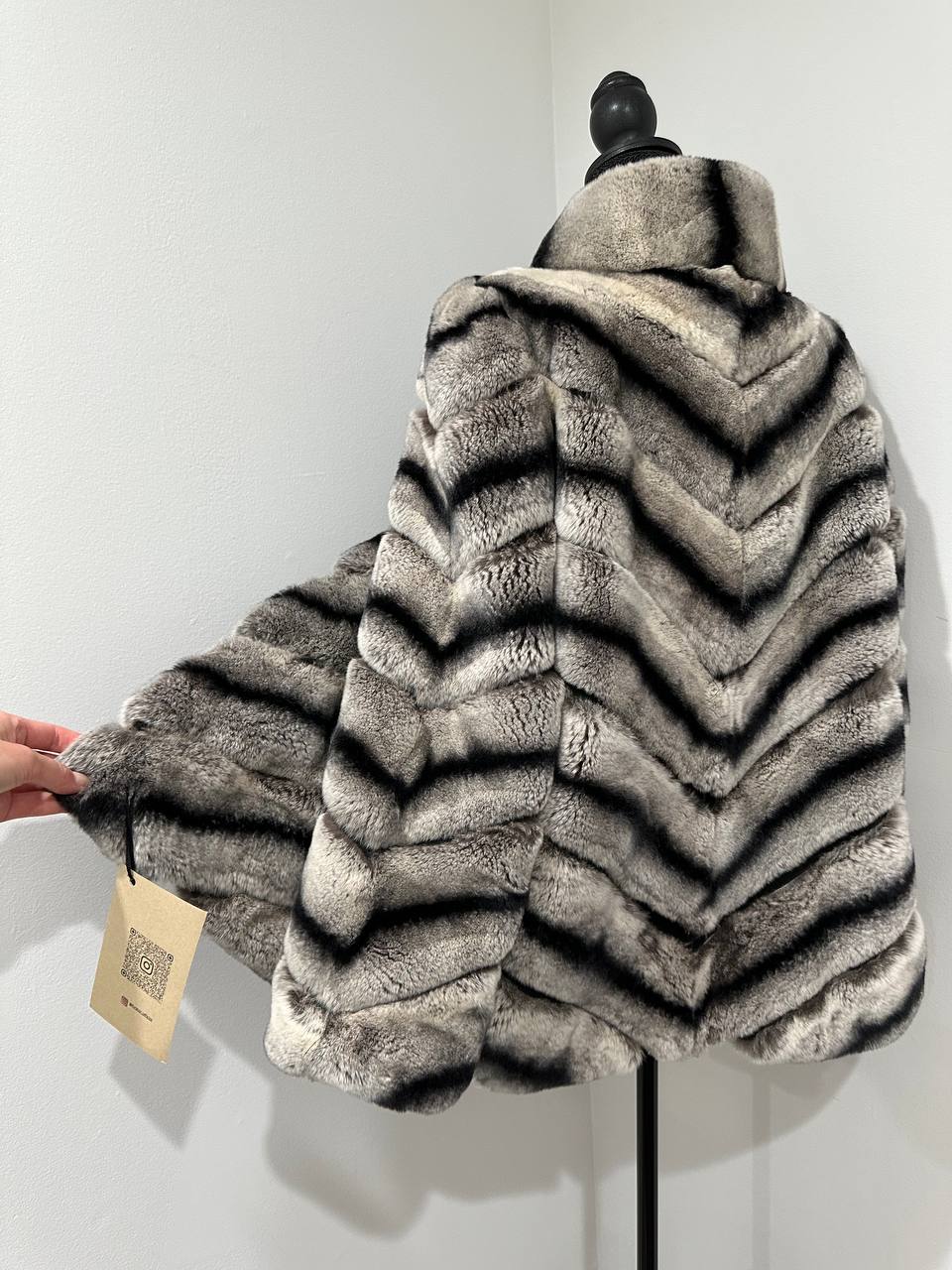 NEW Chinchilla Look Rex Rabbit Fur Jacket – Soft Luxury Coat – Size M 1201139
