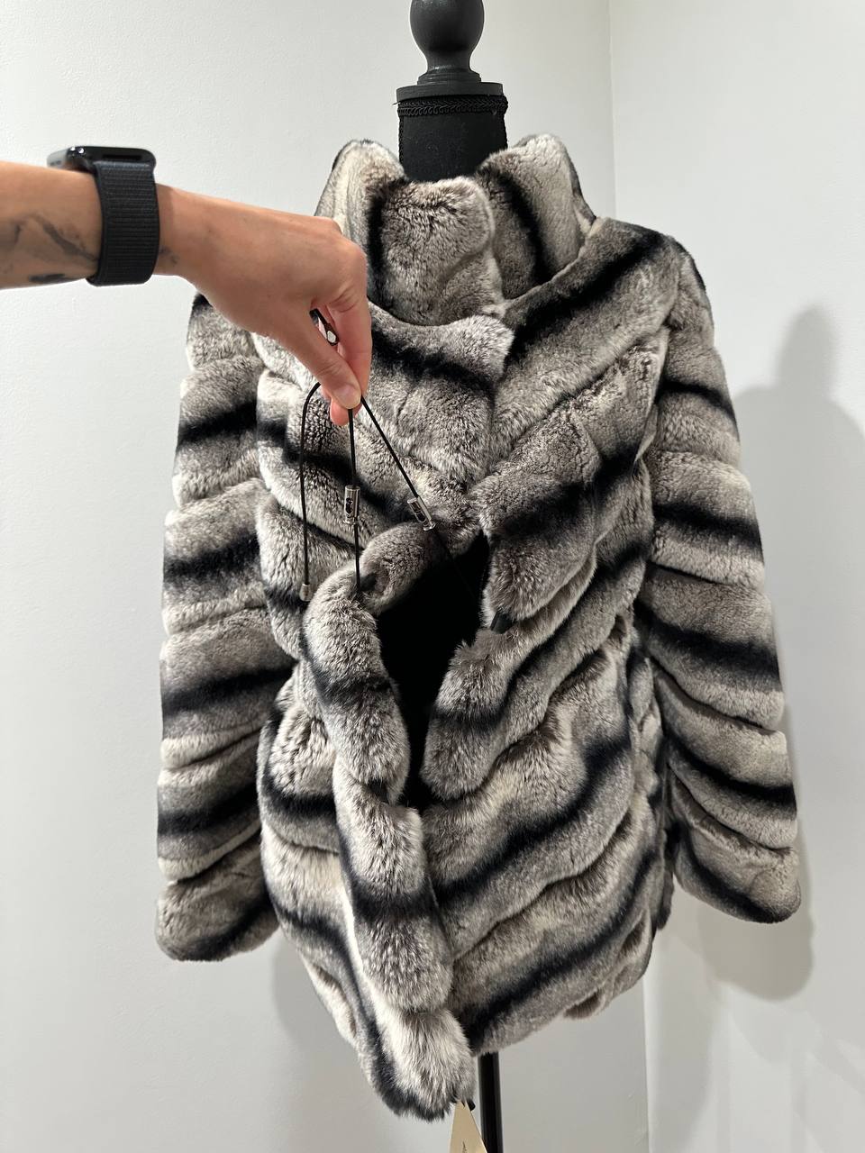 NEW Chinchilla Look Rex Rabbit Fur Jacket – Soft Luxury Coat – Size M 1201139