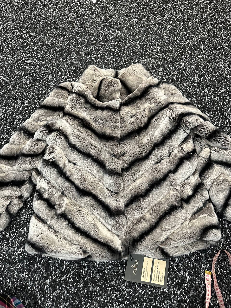 NEW Chinchilla Look Rex Rabbit Fur Jacket – Soft Luxury Coat – Size M 1201139