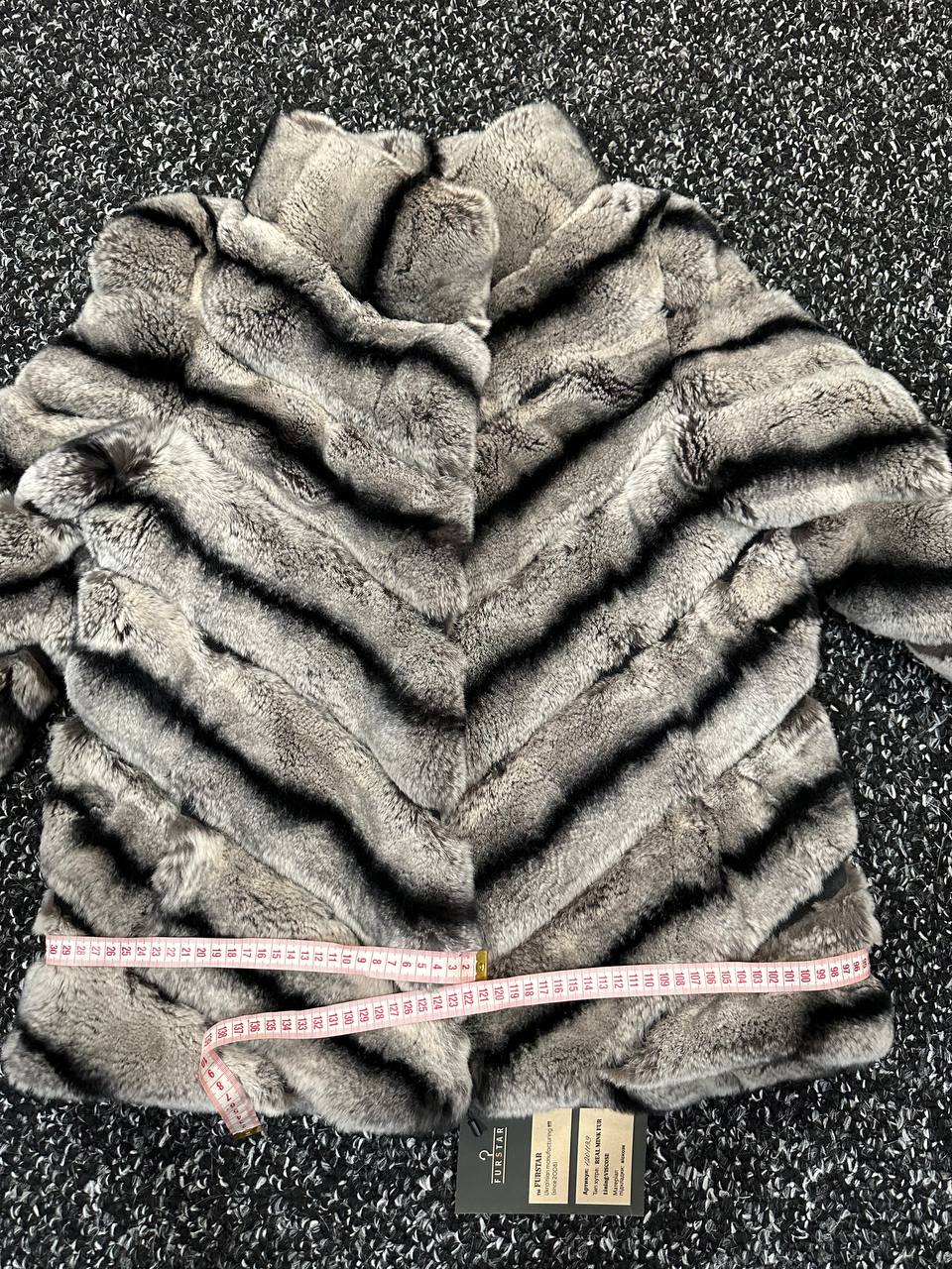 NEW Chinchilla Look Rex Rabbit Fur Jacket – Soft Luxury Coat – Size M 1201139