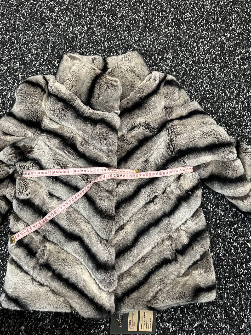 NEW Chinchilla Look Rex Rabbit Fur Jacket – Soft Luxury Coat – Size M 1201139