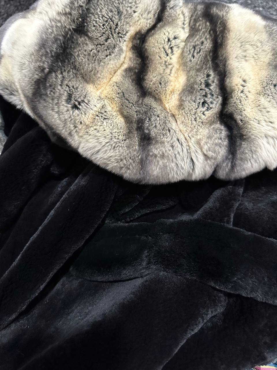 NEW Rex Rabbit Fur Collar Jacket – 1201137 Chinchilla REX size M with Golden Gradient