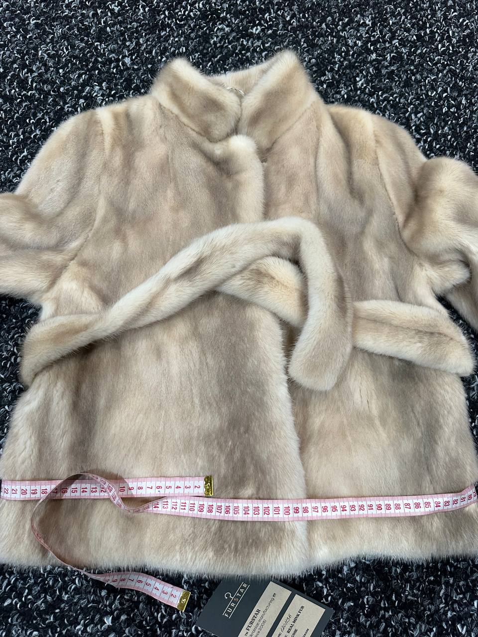 NEW Beige Pastel Mink Fur Jacket – Short Coat Size S 1201136 belted Elegant Warm