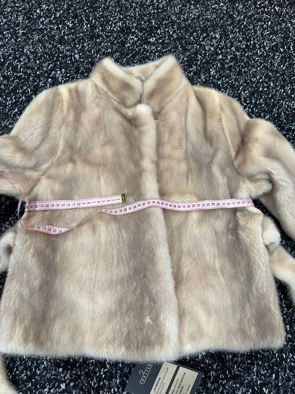 NEW Beige Pastel Mink Fur Jacket – Short Coat Size S 1201136 belted Elegant Warm