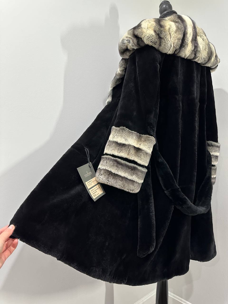 NEW Rex Rabbit Fur Collar Jacket – 1201137 Chinchilla REX size M with Golden Gradient