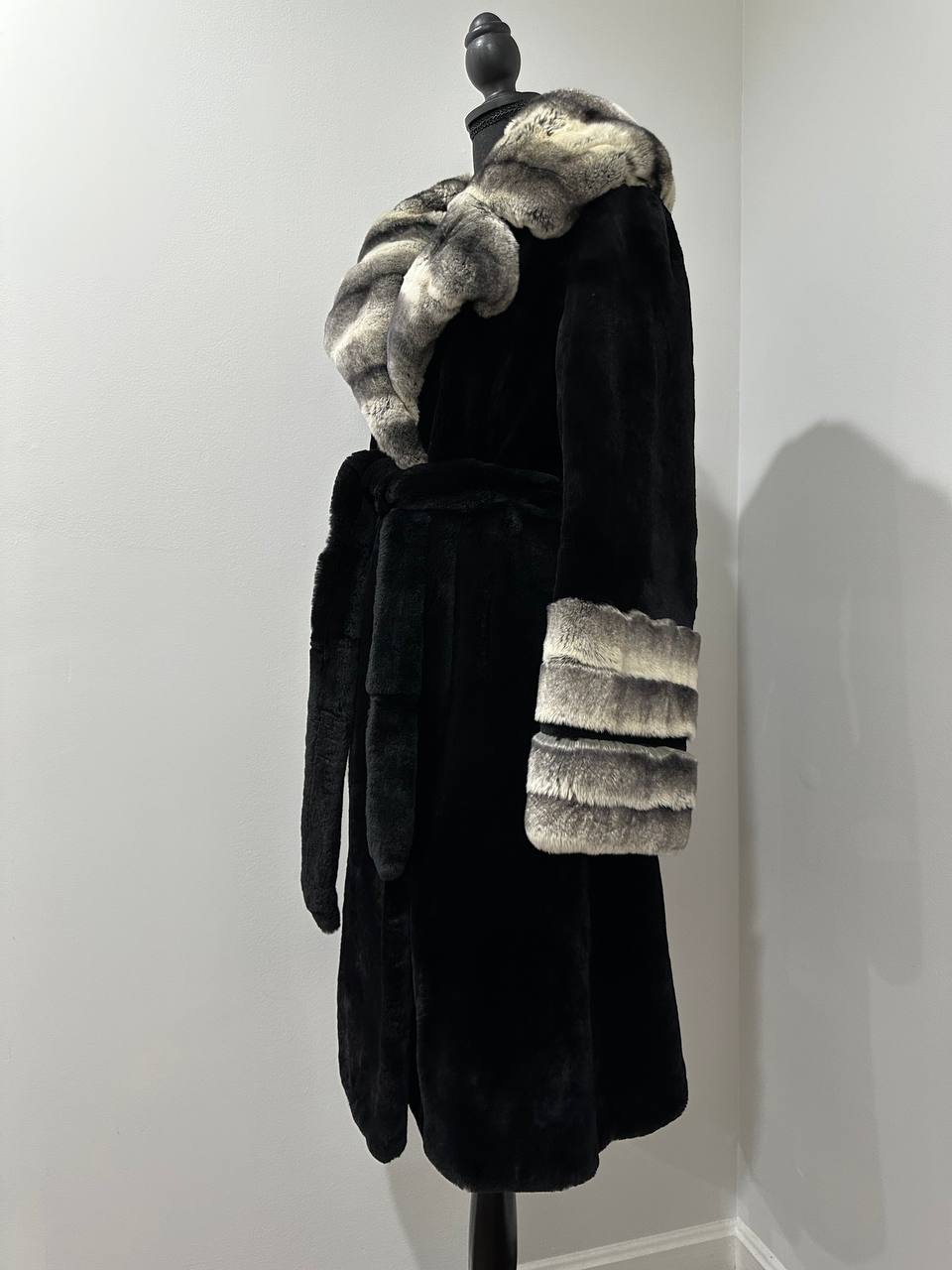 NEW Rex Rabbit Fur Collar Jacket – 1201137 Chinchilla REX size M with Golden Gradient