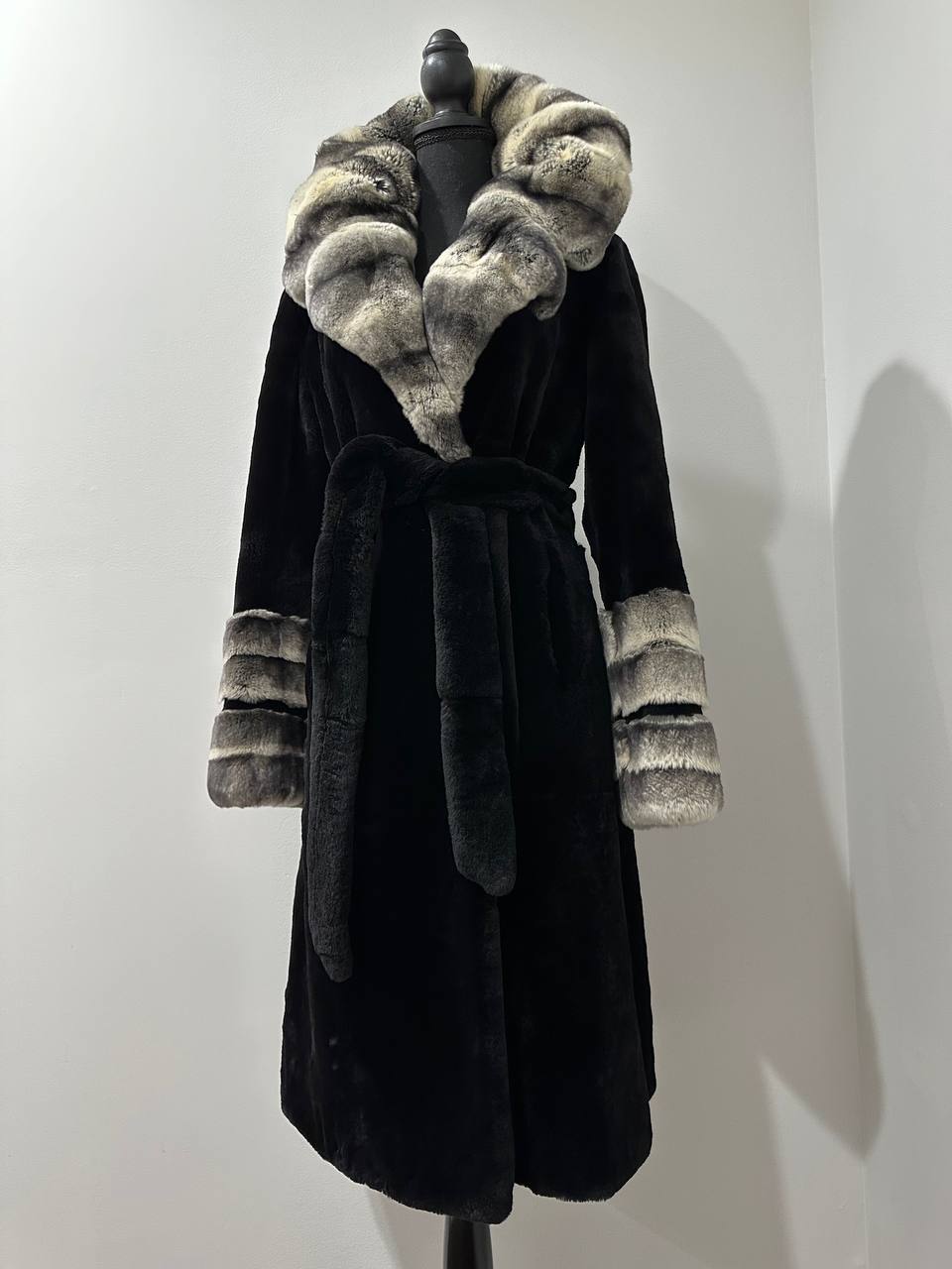 NEW Rex Rabbit Fur Collar Jacket – 1201137 Chinchilla REX size M with Golden Gradient