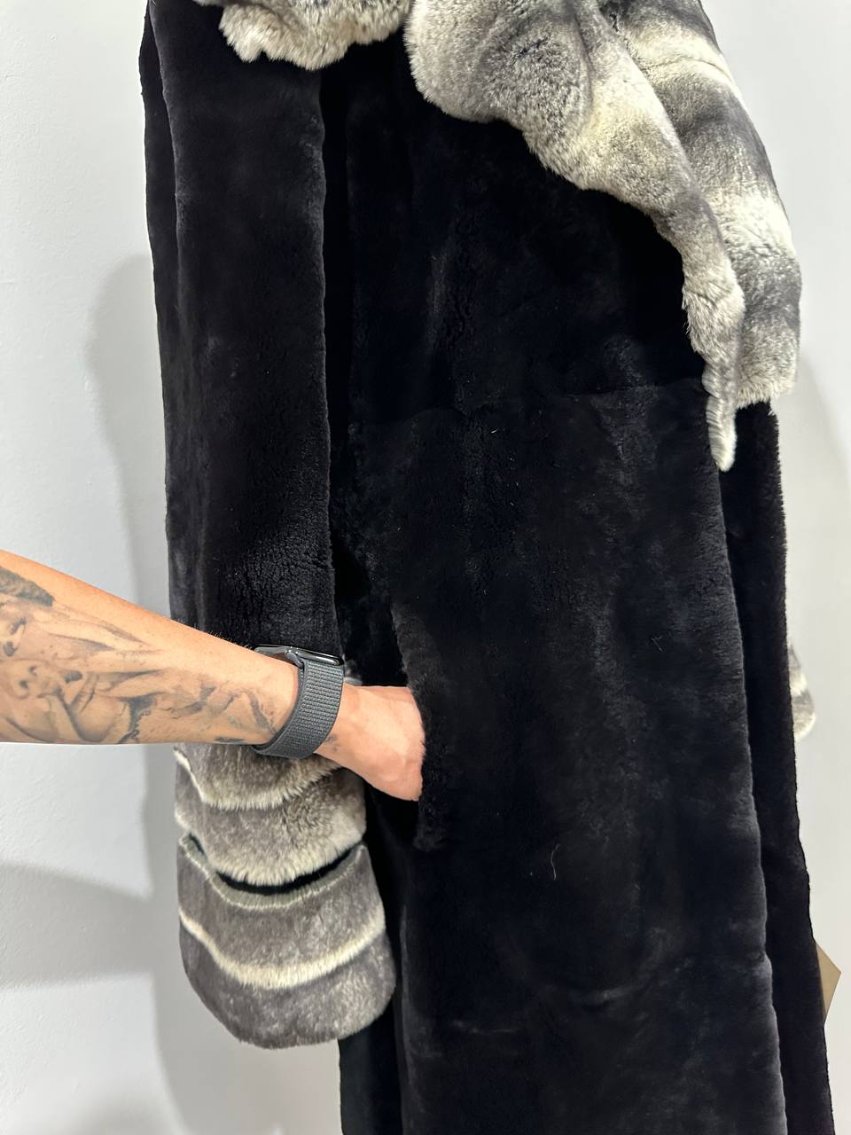 NEW Rex Rabbit Fur Collar Jacket – 1201137 Chinchilla REX size M with Golden Gradient