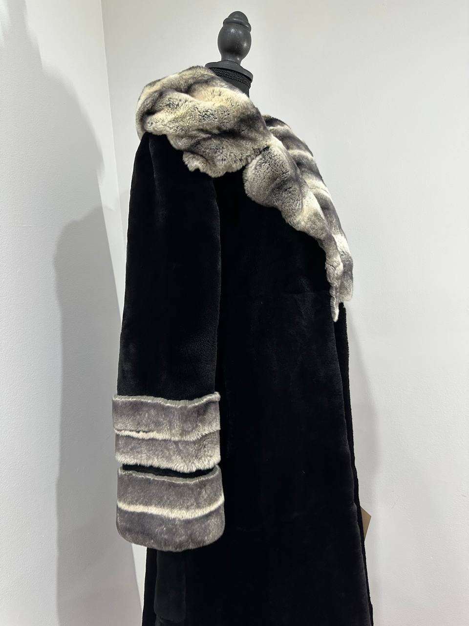 NEW Rex Rabbit Fur Collar Jacket – 1201137 Chinchilla REX size M with Golden Gradient