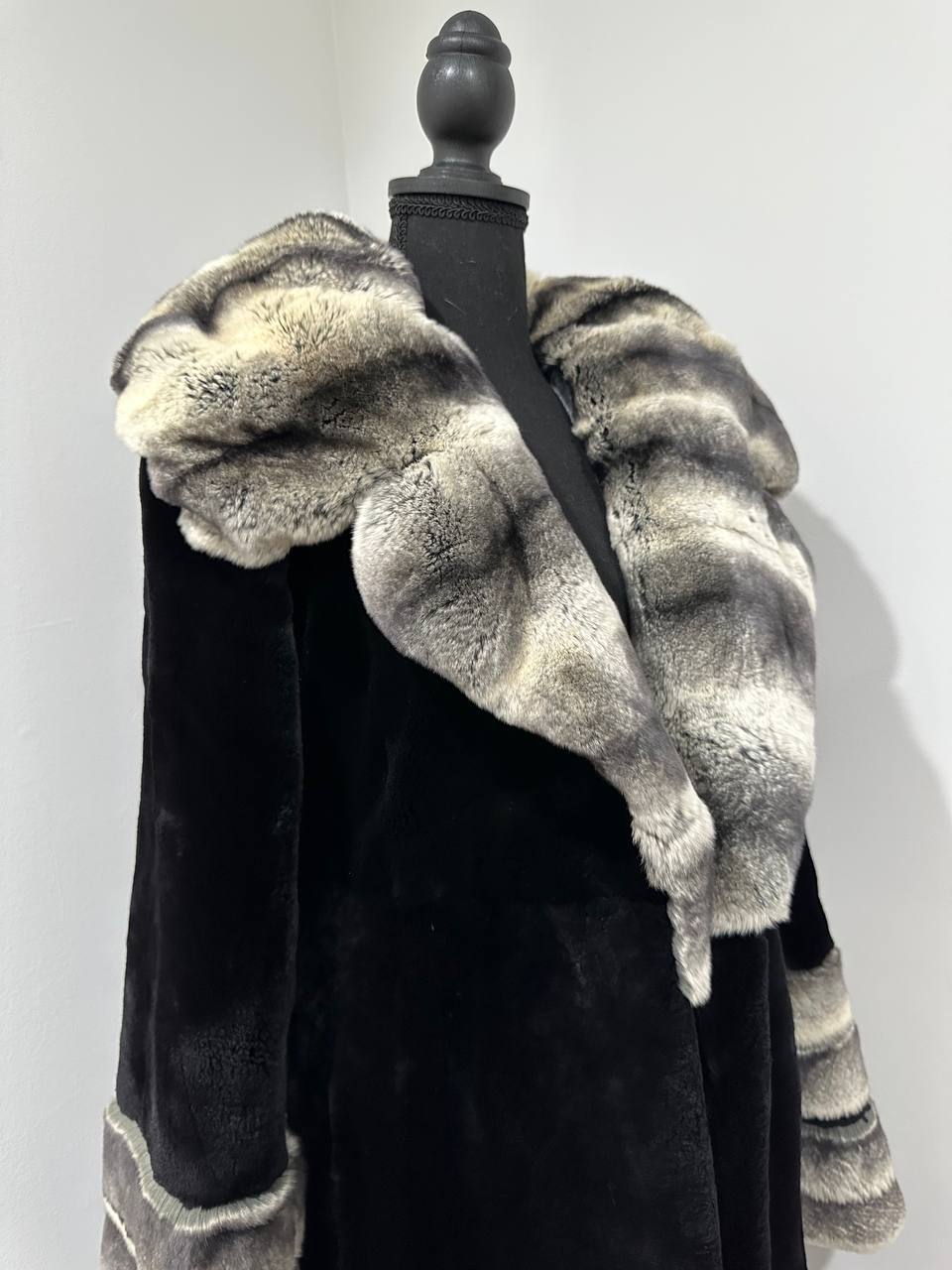 NEW Rex Rabbit Fur Collar Jacket – 1201137 Chinchilla REX size M with Golden Gradient