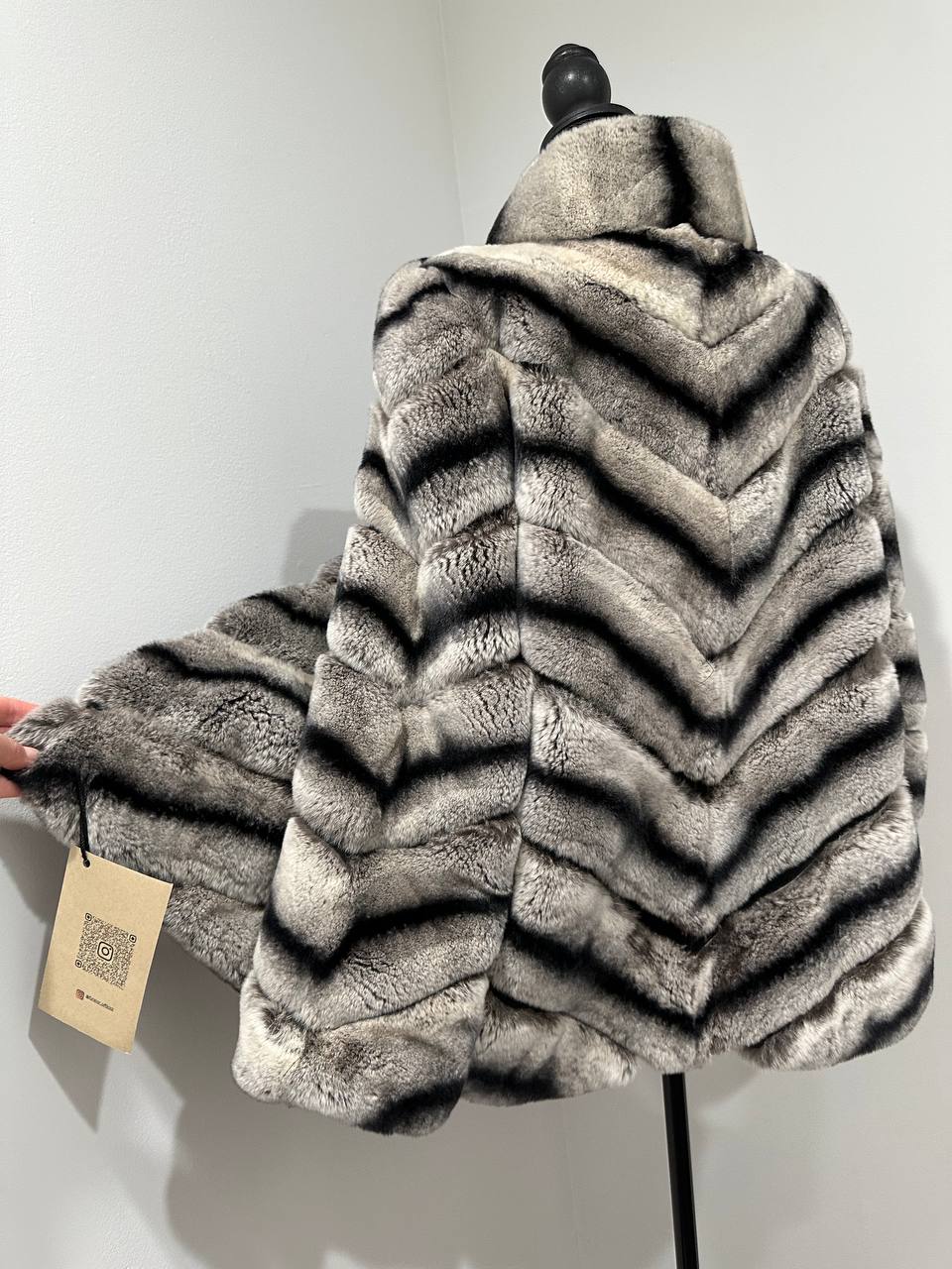 NEW Chinchilla Look Rex Rabbit Fur Jacket – Soft Luxury Coat – Size M 1201139