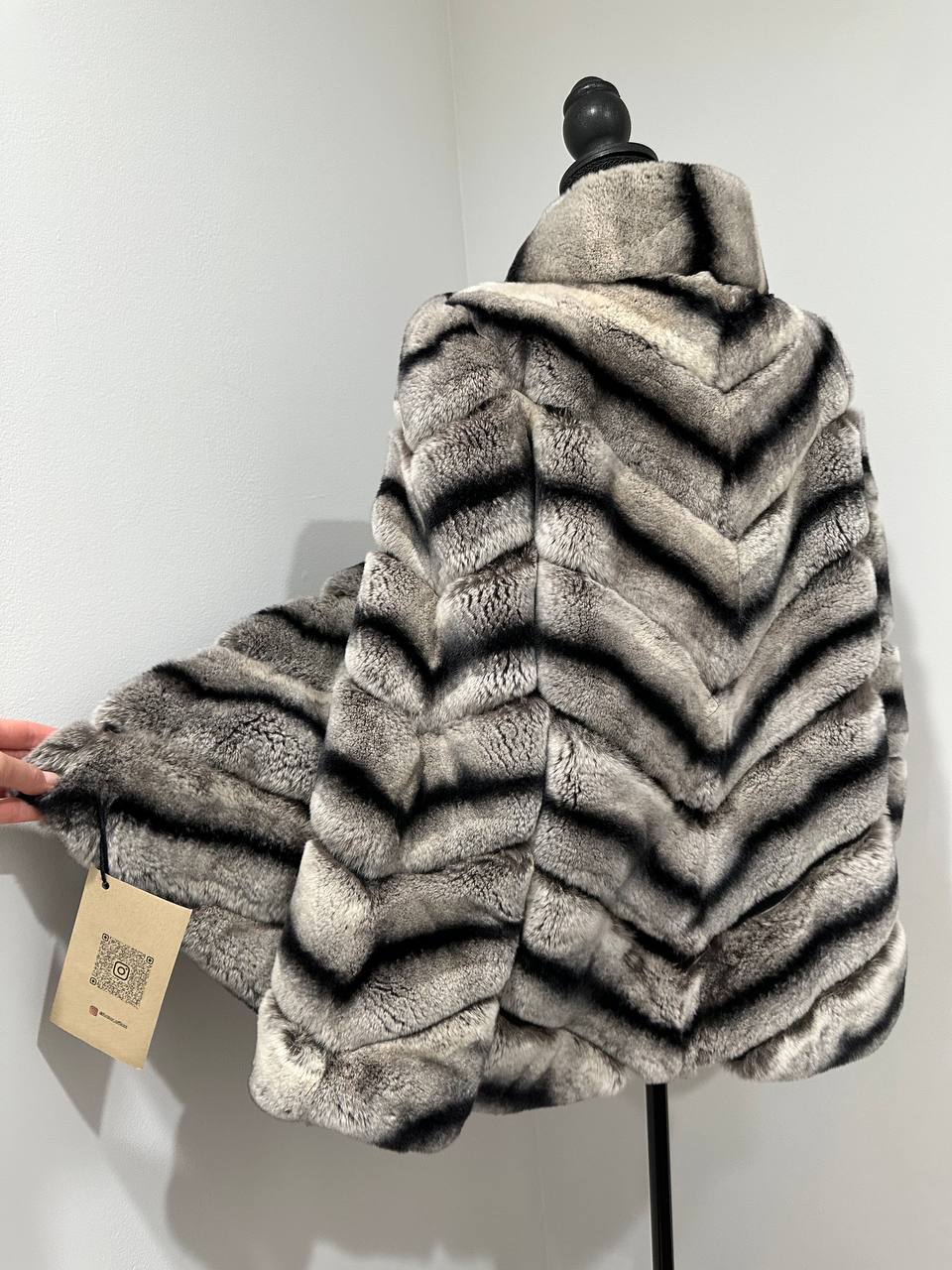 NEW Chinchilla Look Rex Rabbit Fur Jacket – Soft Luxury Coat – Size M 1201139