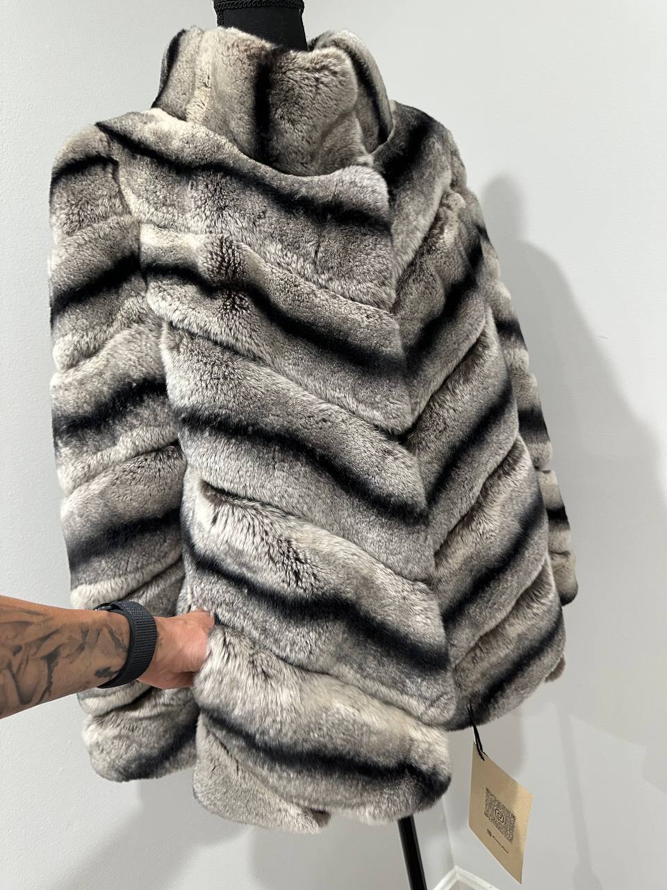 NEW Chinchilla Look Rex Rabbit Fur Jacket – Soft Luxury Coat – Size M 1201139