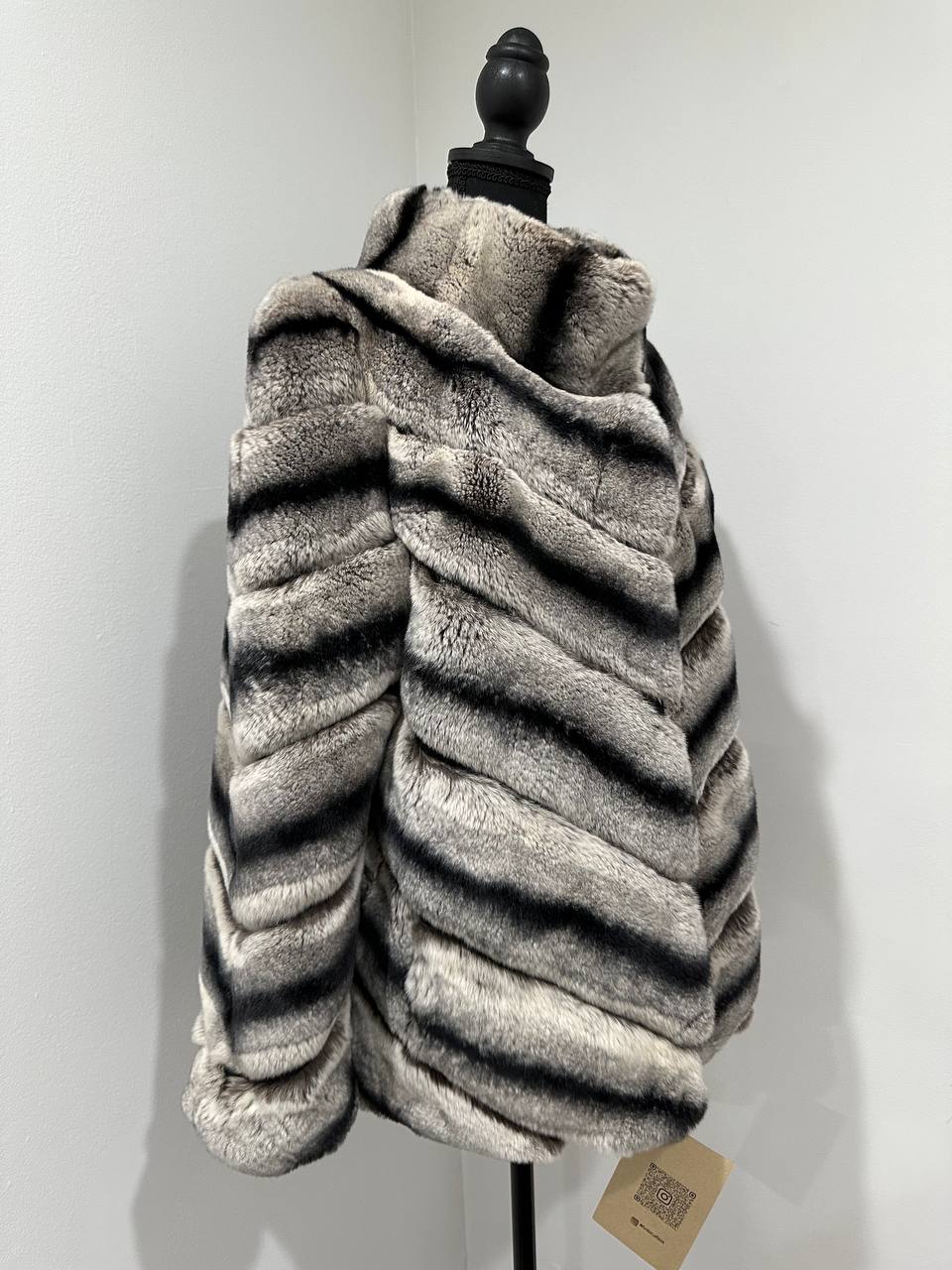 NEW Chinchilla Look Rex Rabbit Fur Jacket – Soft Luxury Coat – Size M 1201139