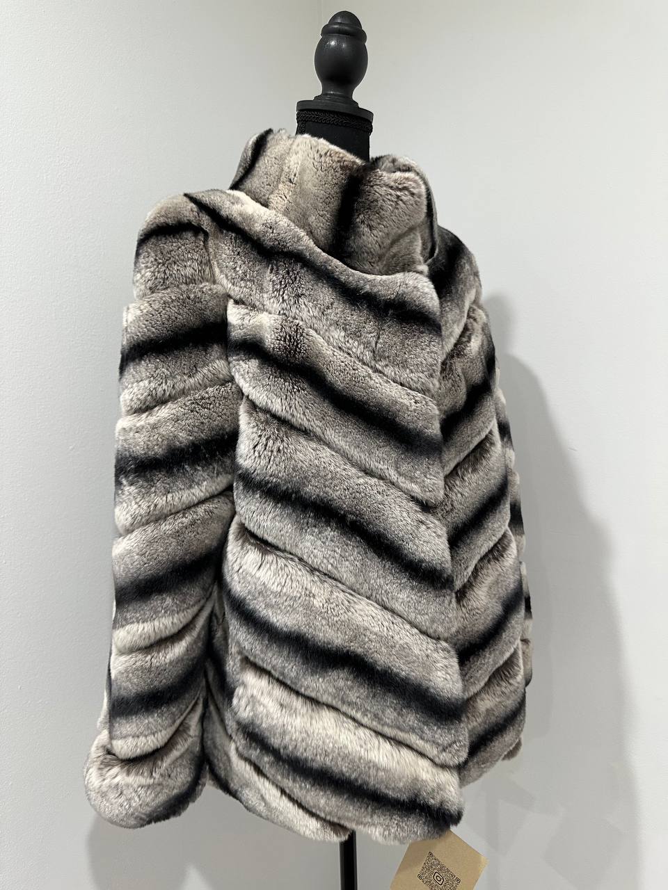 NEW Chinchilla Look Rex Rabbit Fur Jacket – Soft Luxury Coat – Size M 1201139
