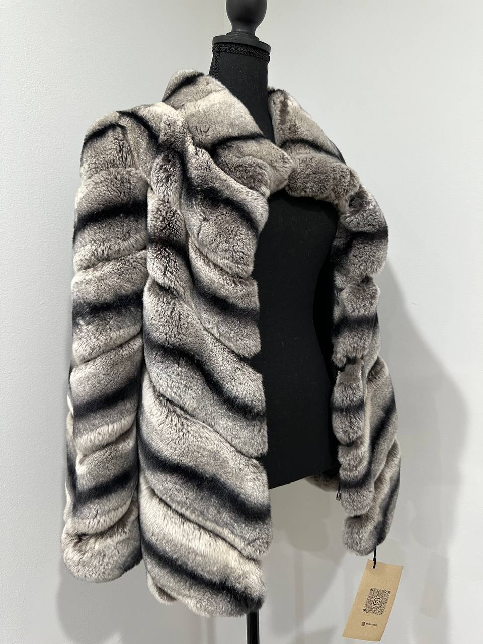 NEW Chinchilla Look Rex Rabbit Fur Jacket – Soft Luxury Coat – Size M 1201139