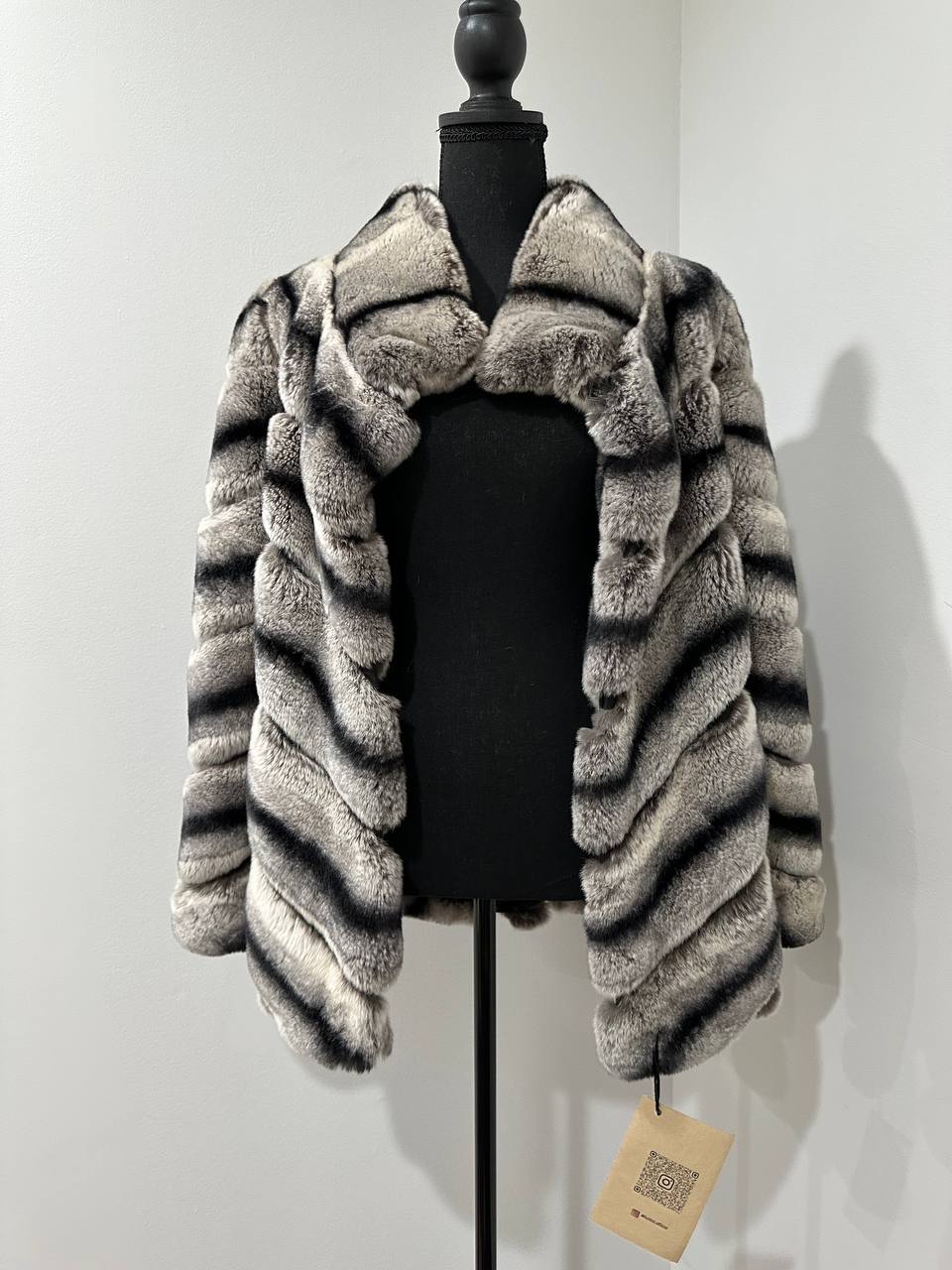 NEW Chinchilla Look Rex Rabbit Fur Jacket – Soft Luxury Coat – Size M 1201139