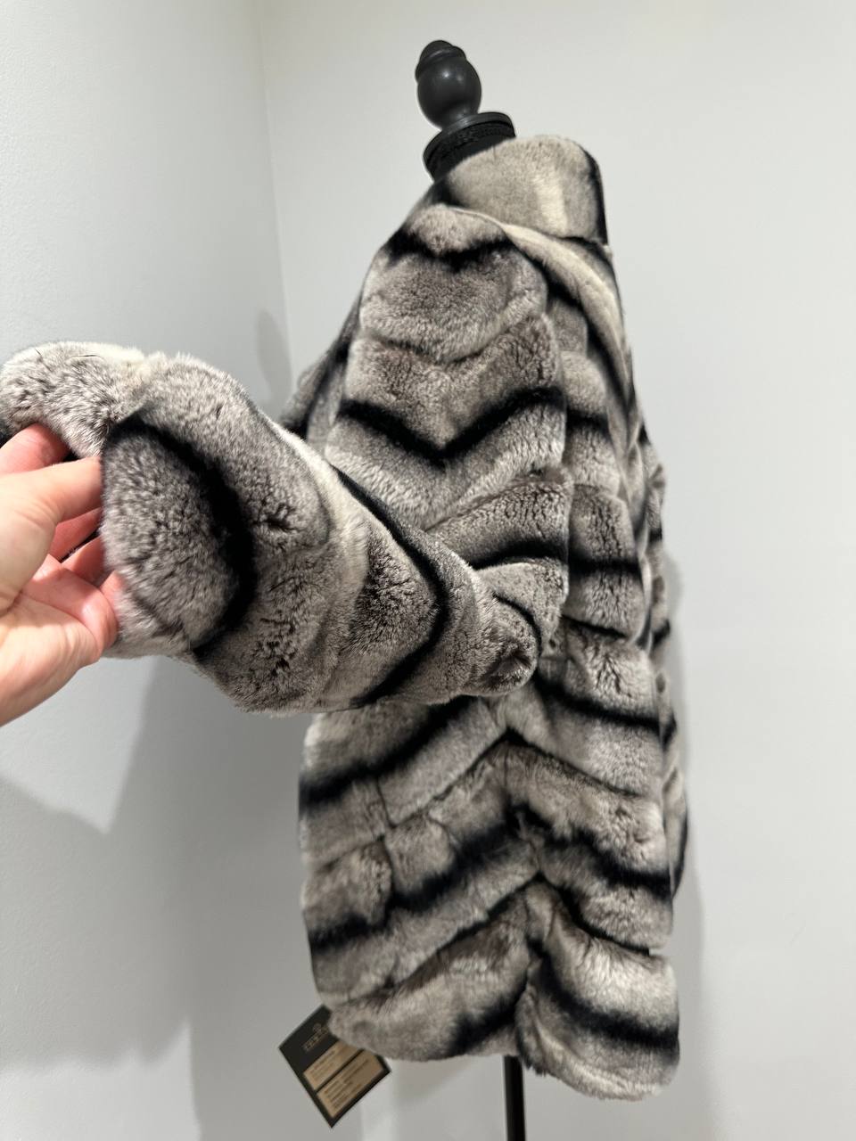 NEW Chinchilla Look Rex Rabbit Fur Jacket – Soft Luxury Coat – Size M 1201139